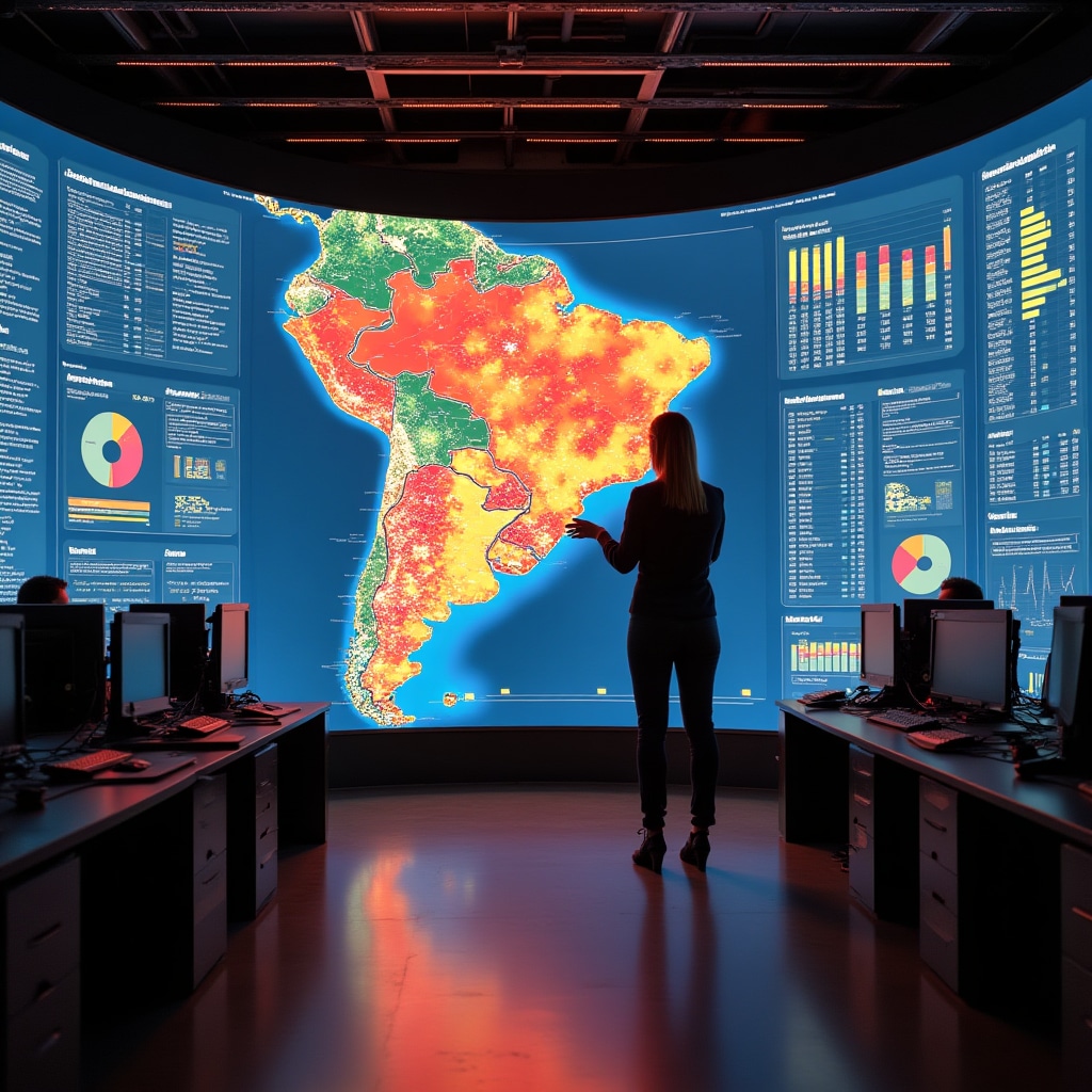 Detailed regional analysis display showing comparative urban density maps of different Argentine provinces with color-coded zones indicating population concentration levels and growth patterns